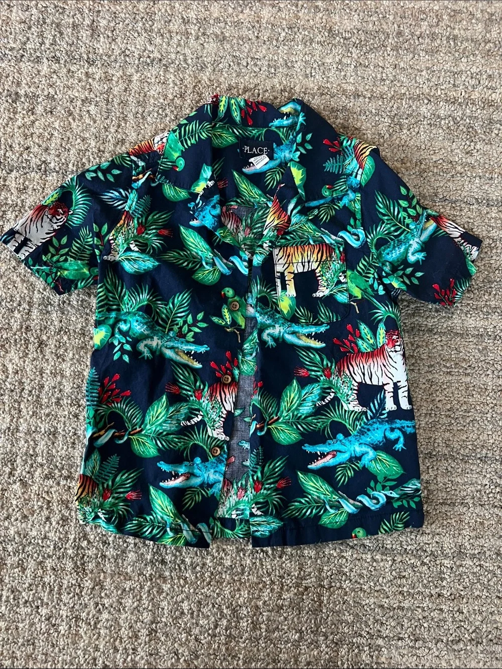 The Children's Place Navy Tropical Animal Button-Down Shirt